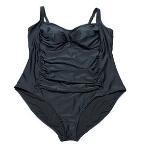 Cromer Resortwear Womens Plus Size Black Ruched One-Piece Swimsuit